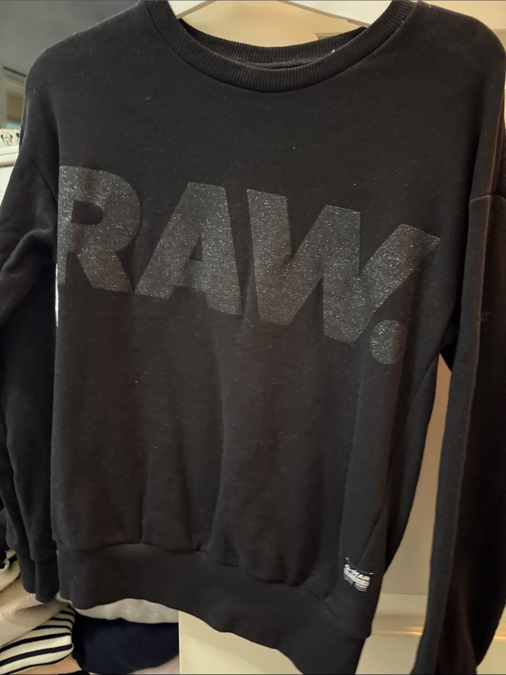 G-Star Black Crewneck Sweatshirt with Glitter 'RAW' Logo